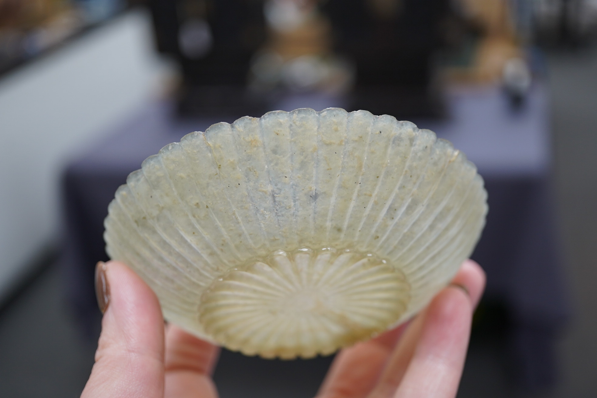 A Chinese pale celadon jade ‘chrysanthemum’ dish, Mughal style, 18th century